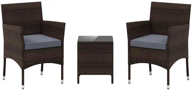 Alt view image 4 of 7 - SlickBlue 3 Pieces Outdoor Conversation Set with Cushioned Seat and Glass Tabletop