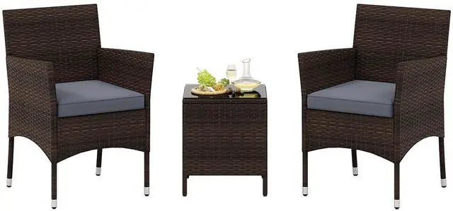 Main image of SlickBlue 3 Pieces Outdoor Conversation Set with Cushioned Seat and Glass Tabletop