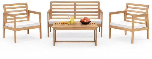 Alt view image 4 of 7 - SlickBlue 4 Piece Wood Patio Conversation Set with 2 Armchairs and Coffee Table