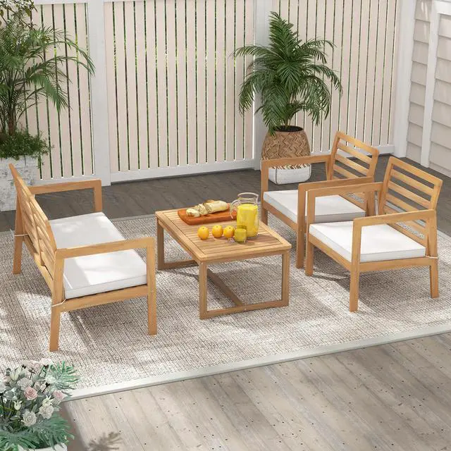 Alt view image 6 of 7 - SlickBlue 4 Piece Wood Patio Conversation Set with 2 Armchairs and Coffee Table