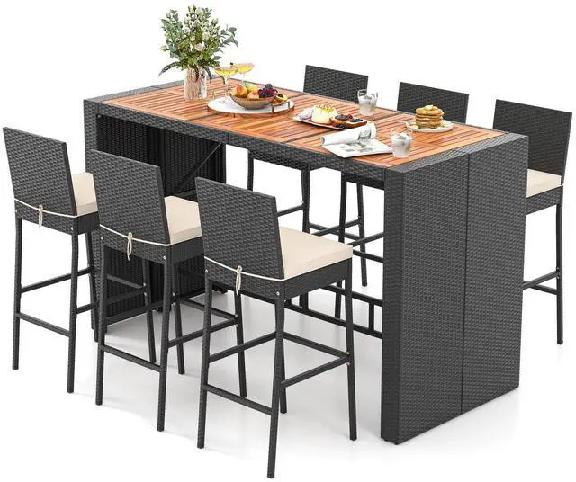 Alt view image 4 of 7 - SlickBlue 7 Pieces Patio Rattan Bar Set with Seat Cushions for Porch Yard Garden