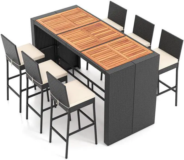 Main image of SlickBlue 7 Pieces Patio Rattan Bar Set with Seat Cushions for Porch Yard Garden