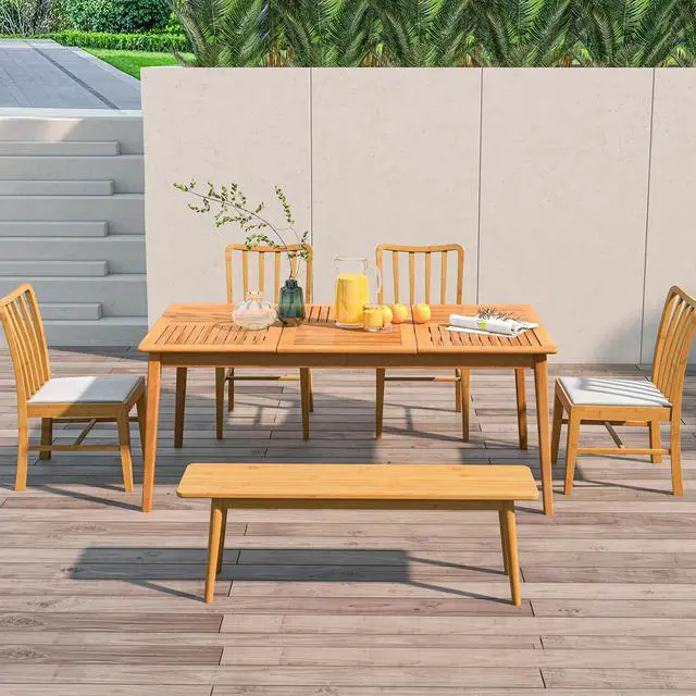 Alt view image 2 of 7 - SlickBlue 6-Person Outdoor Acacia Wood Rectangular Bistro Dining Table
