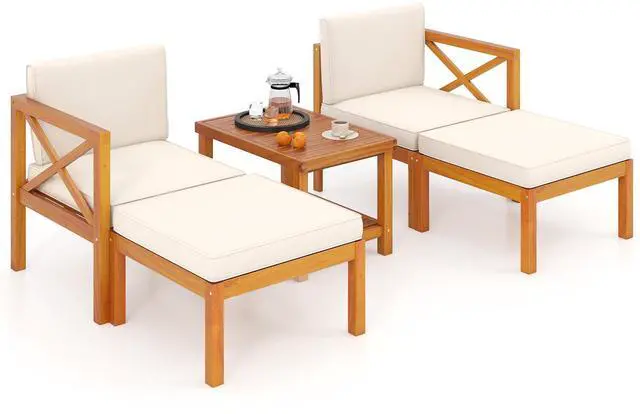Alt view image 4 of 7 - SlickBlue 5 Pieces Acacia Wood Patio Lounge Chair Set with Ottomans and Cushions