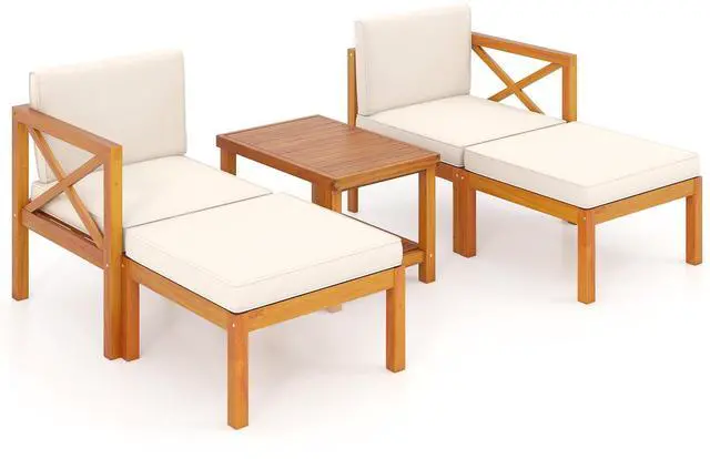Main image of SlickBlue 5 Pieces Acacia Wood Patio Lounge Chair Set with Ottomans and Cushions