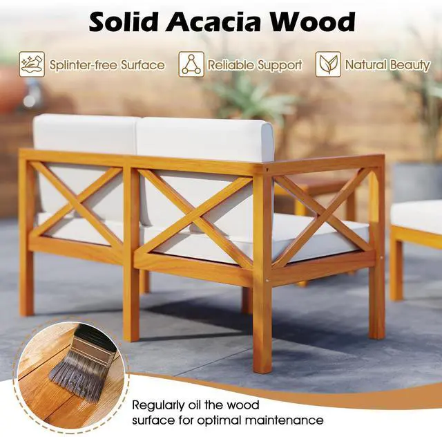 Alt view image 6 of 7 - SlickBlue 5 Pieces Acacia Wood Patio Lounge Chair Set with Ottomans and Cushions