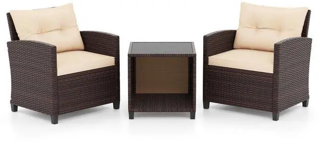 Main image of SlickBlue 3 Piece Patio Sofa Set Wicker Chairs and Coffee Table with Storage