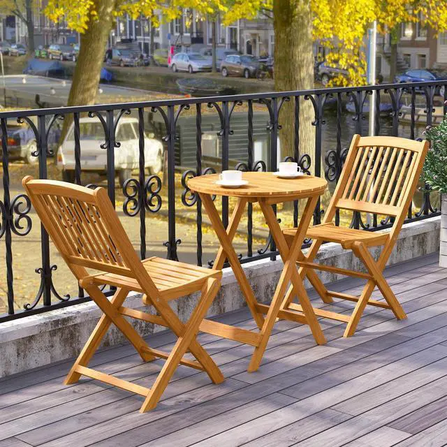 Alt view image 3 of 7 - SlickBlue 3 Pieces Acacia Wood Patio Folding Bistro Set with Soft Cushions-Beige