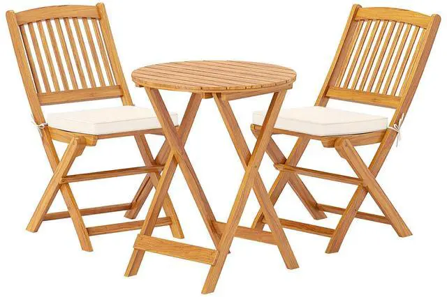 Main image of SlickBlue 3 Pieces Acacia Wood Patio Folding Bistro Set with Soft Cushions-Beige