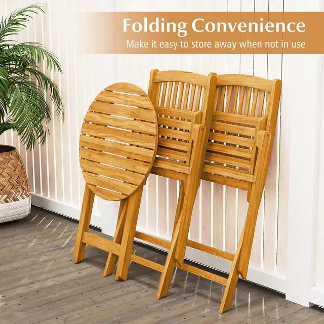 Alt view image 7 of 7 - SlickBlue 3 Pieces Acacia Wood Patio Folding Bistro Set with Soft Cushions-Beige