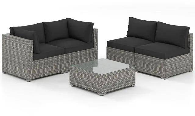 Main image of SlickBlue 5-Piece Outdoor Patio Sectional Sofa Couch and Glass Coffee Table with Cushions