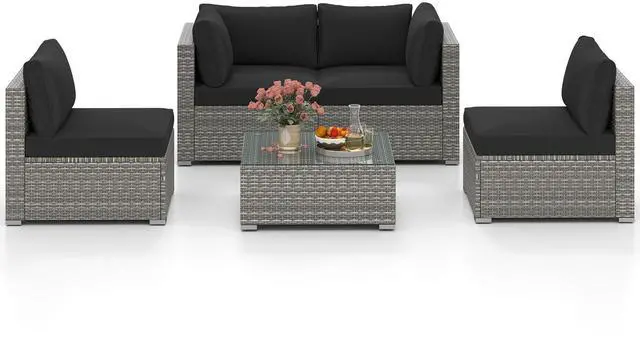 Alt view image 4 of 7 - SlickBlue 5-Piece Outdoor Patio Sectional Sofa Couch and Glass Coffee Table with Cushions