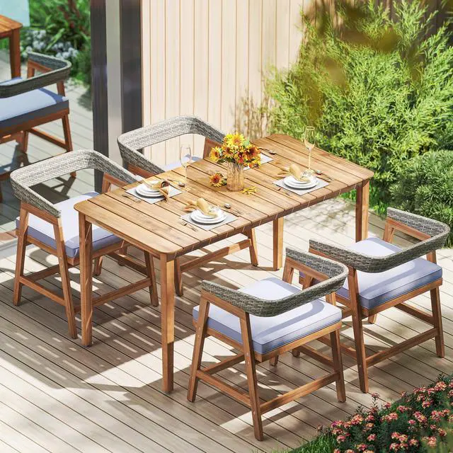 Alt view image 3 of 7 - SlickBlue Outdoor Acacia Wood Patio Wicker Dining Chairs Set of 4 with Seat Cushion