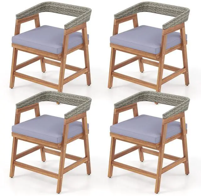 Main image of SlickBlue Outdoor Acacia Wood Patio Wicker Dining Chairs Set of 4 with Seat Cushion