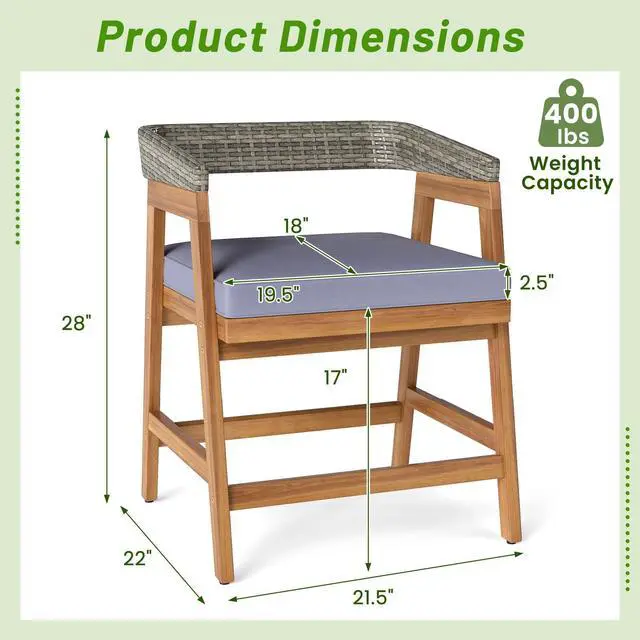 Alt view image 4 of 7 - SlickBlue Outdoor Acacia Wood Patio Wicker Dining Chairs Set of 4 with Seat Cushion