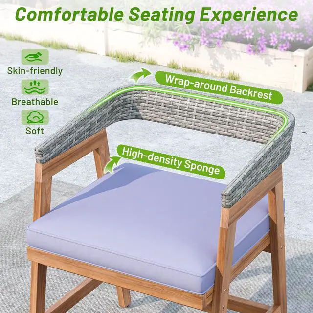 Alt view image 7 of 7 - SlickBlue Outdoor Acacia Wood Patio Wicker Dining Chairs Set of 4 with Seat Cushion