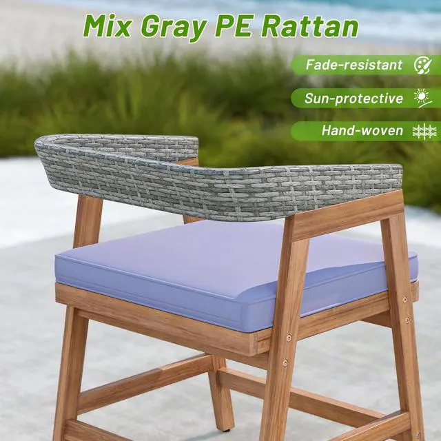 Alt view image 6 of 7 - SlickBlue Outdoor Acacia Wood Patio Wicker Dining Chairs Set of 4 with Seat Cushion