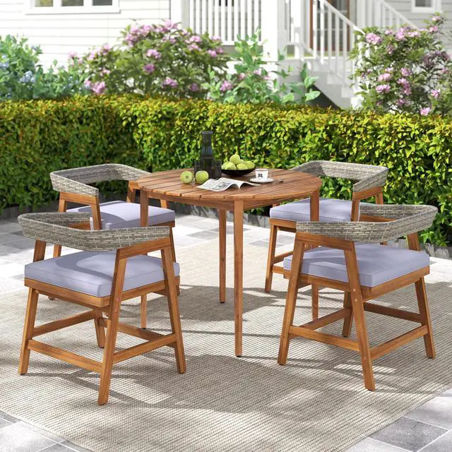 Alt view image 3 of 7 - SlickBlue 5 Pieces Patio Dining Set with Cushions and PE Rattan Backrest for Garden and Backyard
