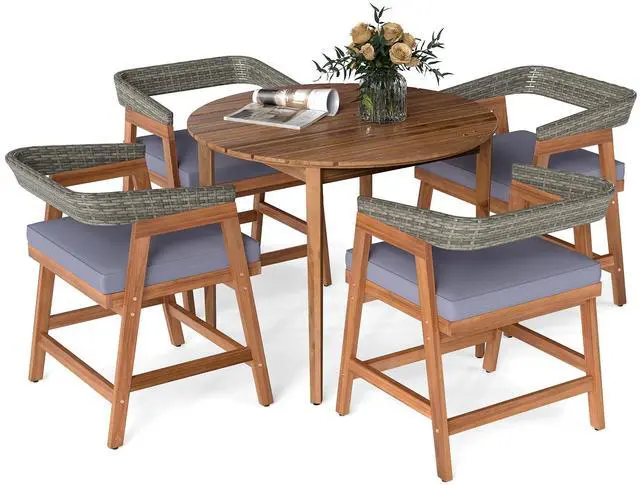 Alt view image 4 of 7 - SlickBlue 5 Pieces Patio Dining Set with Cushions and PE Rattan Backrest for Garden and Backyard