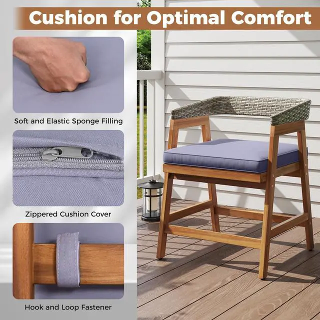 Alt view image 6 of 7 - SlickBlue 5 Pieces Patio Dining Set with Cushions and PE Rattan Backrest for Garden and Backyard