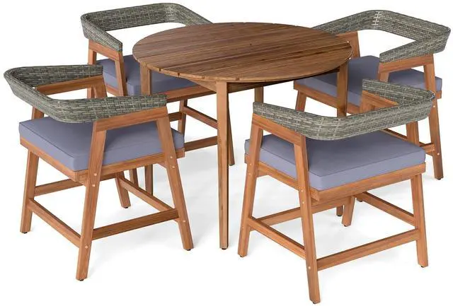 Main image of SlickBlue 5 Pieces Patio Dining Set with Cushions and PE Rattan Backrest for Garden and Backyard