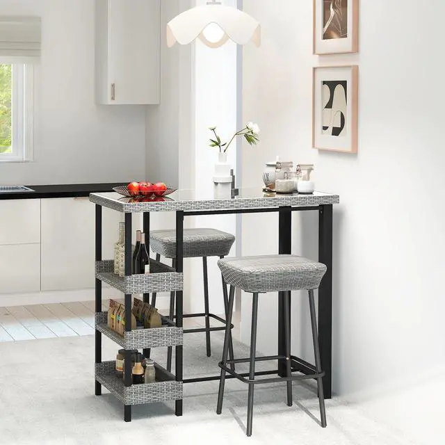 Alt view image 3 of 7 - SlickBlue Outdoor Bar Table with Tempered Glass Top for Patio, Deck, or Poolside Use