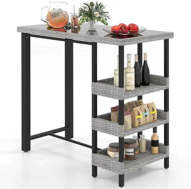 Alt view image 4 of 7 - SlickBlue Outdoor Bar Table with Tempered Glass Top for Patio, Deck, or Poolside Use