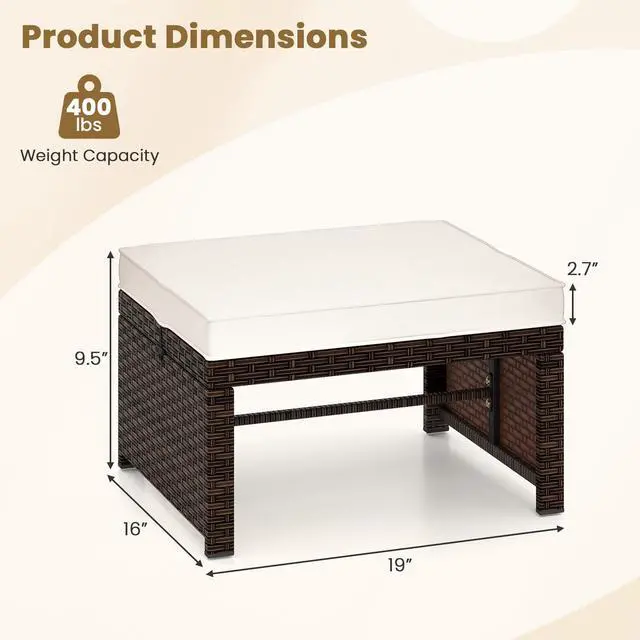 Alt view image 4 of 7 - SlickBlue 2-Piece PE Rattan Patio Ottomans for Outdoor Seating, Footrests, or Table Use
