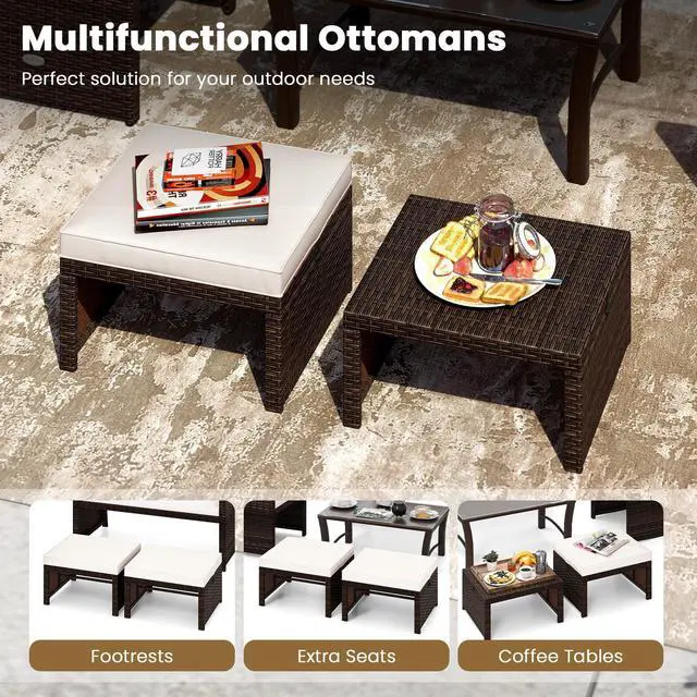 Alt view image 5 of 7 - SlickBlue 2-Piece PE Rattan Patio Ottomans for Outdoor Seating, Footrests, or Table Use