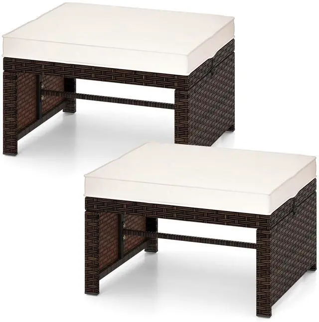 Main image of SlickBlue 2-Piece PE Rattan Patio Ottomans for Outdoor Seating, Footrests, or Table Use
