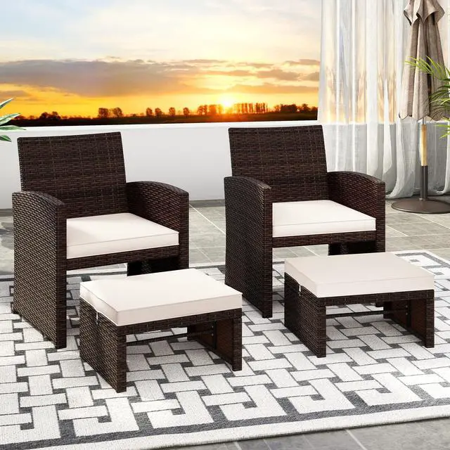 Alt view image 3 of 7 - SlickBlue 2-Piece PE Rattan Patio Ottomans for Outdoor Seating, Footrests, or Table Use