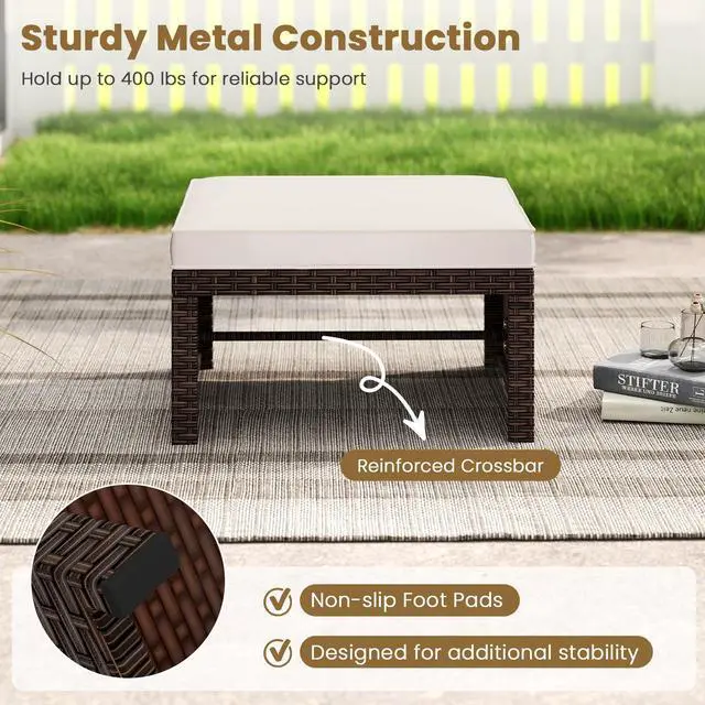 Alt view image 7 of 7 - SlickBlue 2-Piece PE Rattan Patio Ottomans for Outdoor Seating, Footrests, or Table Use
