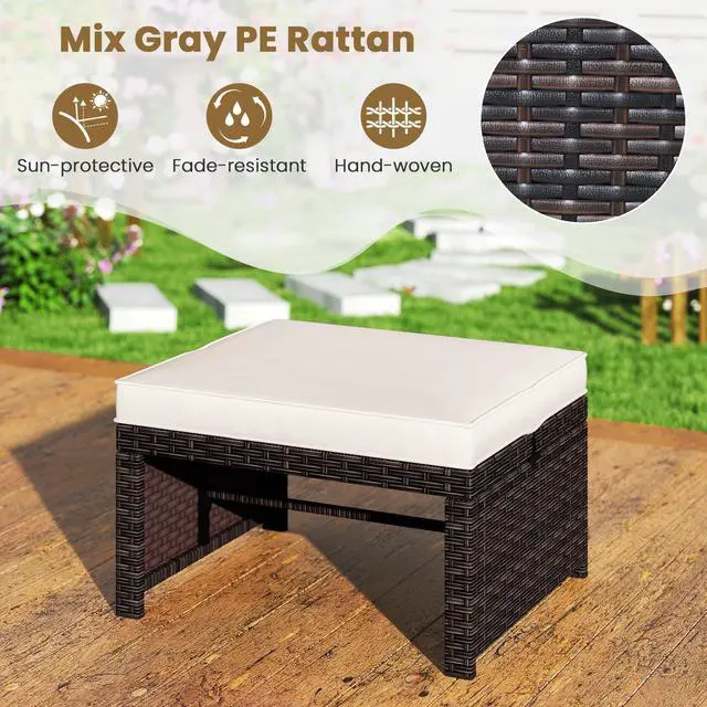 Alt view image 6 of 7 - SlickBlue 2-Piece PE Rattan Patio Ottomans for Outdoor Seating, Footrests, or Table Use
