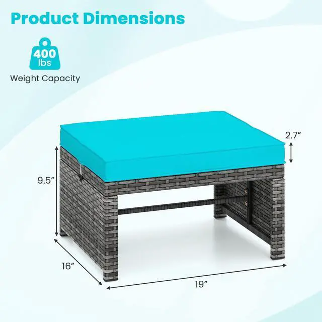 Alt view image 4 of 7 - SlickBlue 2 Patio Rattan Ottomans with Soft Cushions for Deck, Garden, or Poolside Seating