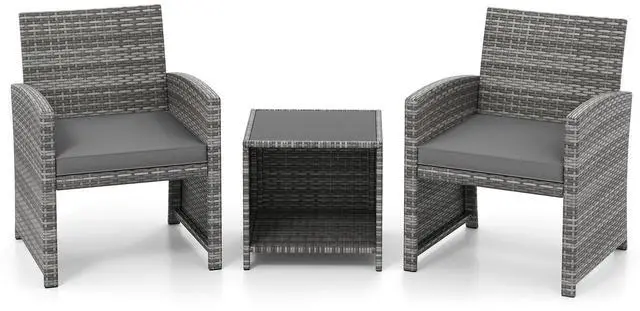 Main image of SlickBlue Patio Seating Set with 2 Cushioned Chairs and Tempered Glass Table, 3-Piece Design