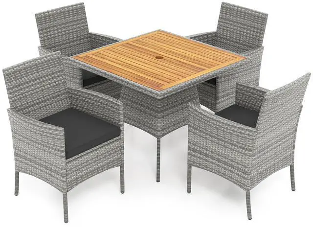 Main image of SlickBlue 5 Pieces PE Wicker Patio Dining Set Outdoor Acacia Wood Table and Chairs
