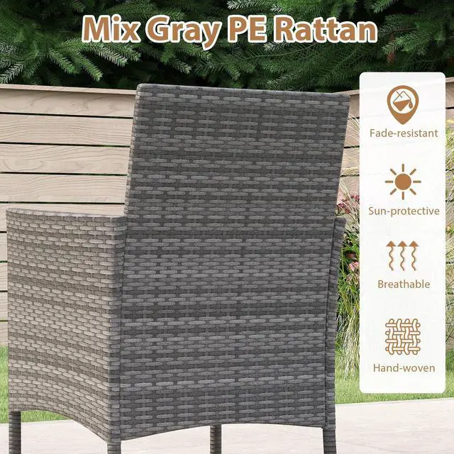 Alt view image 6 of 7 - SlickBlue 5 Pieces PE Wicker Patio Dining Set Outdoor Acacia Wood Table and Chairs