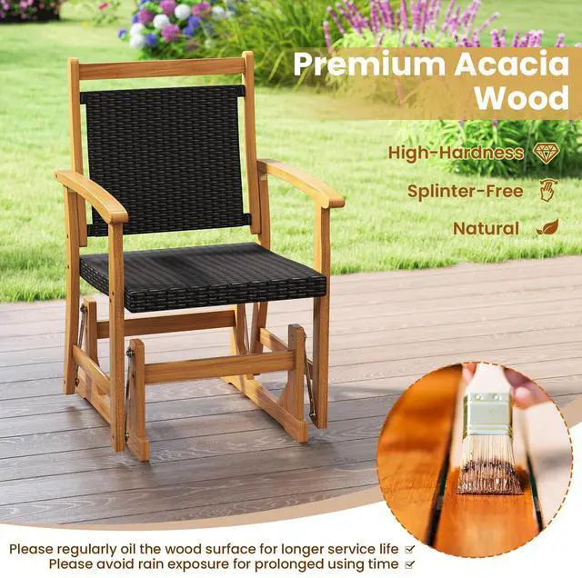 Alt view image 6 of 6 - SlickBlue Patio Rattan Glider Chair with Acacia Wood Frame and Wicker Seat Back