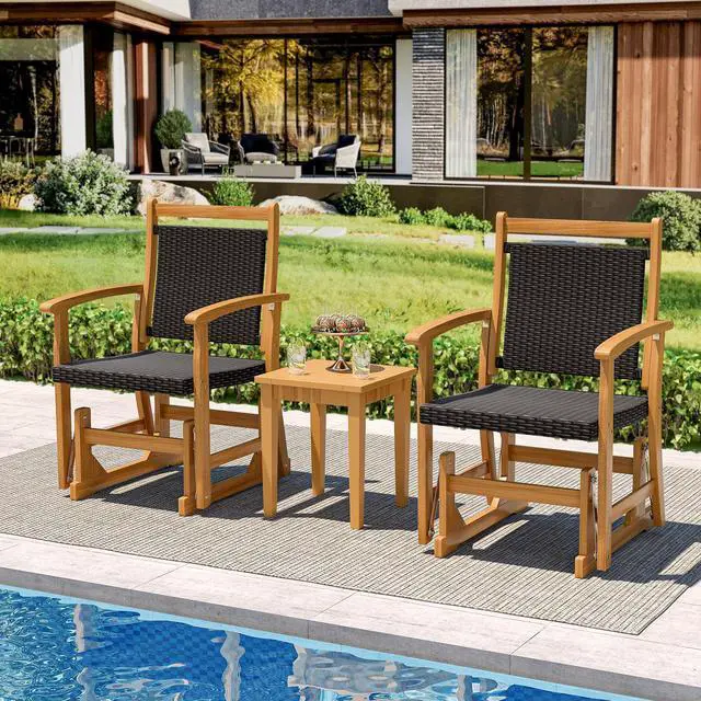 Alt view image 5 of 6 - SlickBlue Patio Rattan Glider Chair with Acacia Wood Frame and Wicker Seat Back