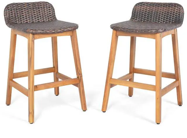 Main image of SlickBlue Solid Acacia Wood Bar Stools Set of 2 with Backrests and Footrests for Porch
