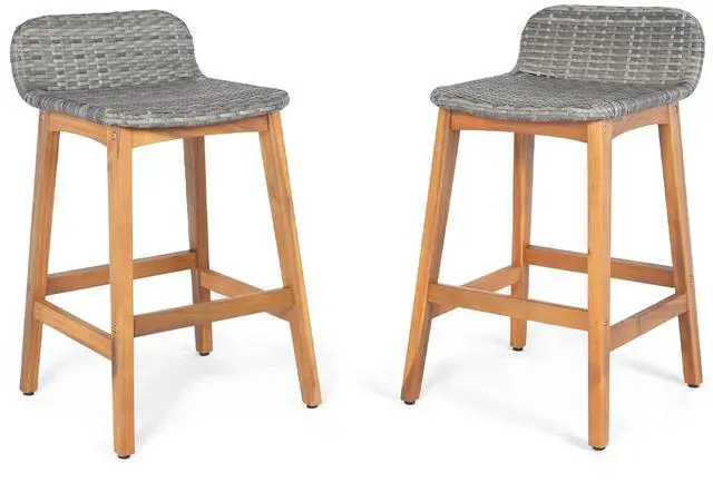 Main image of SlickBlue 2-Piece Acacia Wood Bar Stool Set with Backrests and Footrests for Outdoor Use