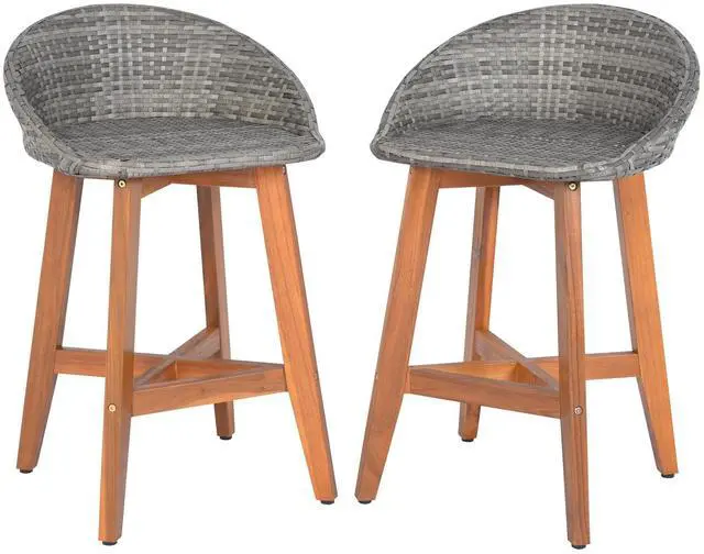 Main image of SlickBlue Outdoor Faux Rattan Bar Chairs Set of 2 with Ergonomic Backrests and Footrests-Grey