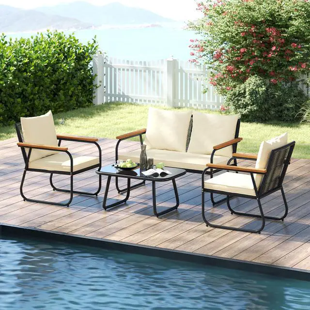 Main image of SlickBlue 4 Pieces Patio Furniture Set with Tempered Glass Coffee Table