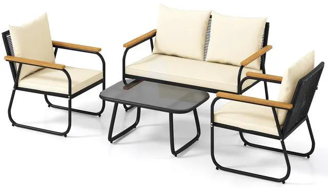 Alt view image 3 of 7 - SlickBlue 4 Pieces Patio Furniture Set with Tempered Glass Coffee Table