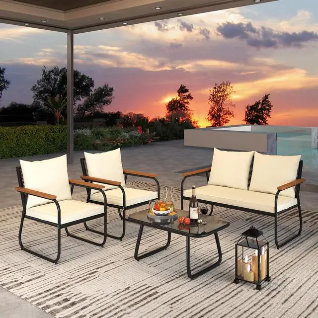 Alt view image 5 of 7 - SlickBlue 4 Pieces Patio Furniture Set with Tempered Glass Coffee Table