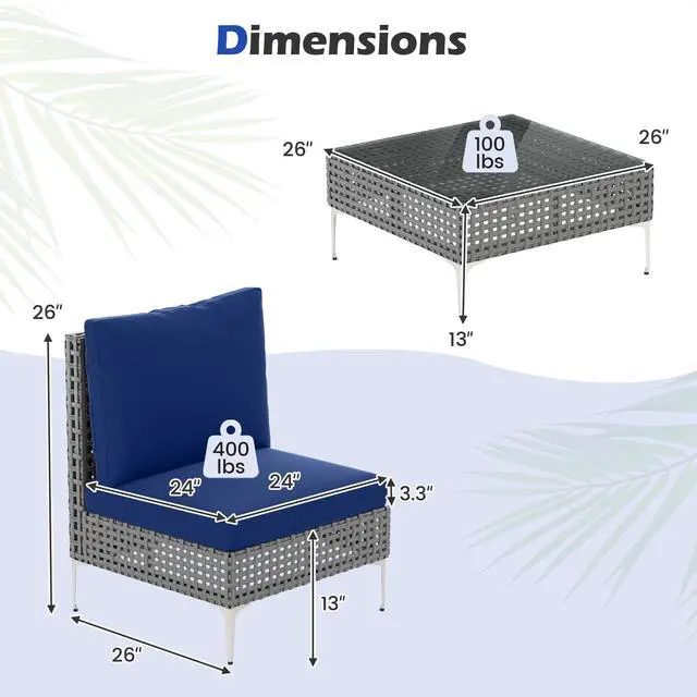 Alt view image 5 of 7 - SlickBlue 3 Pieces PE Rattan Conversation Chairs with Tempered Glass Coffee Table for Garden Porch-Navy
