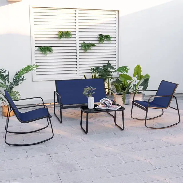 Main image of SlickBlue 4 Piece Patio Rocking Set with Glass-Top Table-Navy