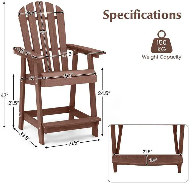 Alt view image 4 of 7 - SlickBlue HDPE Patio Chair with Armrest and Footrest for Indoor Outdoor-Coffee