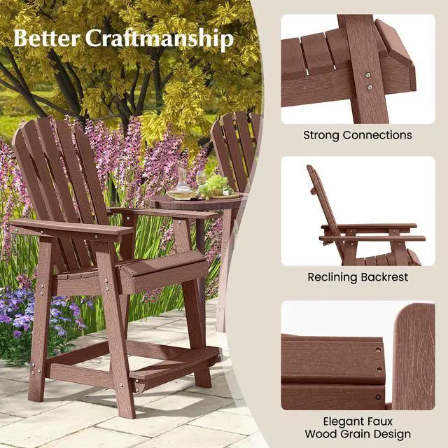 Alt view image 5 of 7 - SlickBlue HDPE Patio Chair with Armrest and Footrest for Indoor Outdoor-Coffee