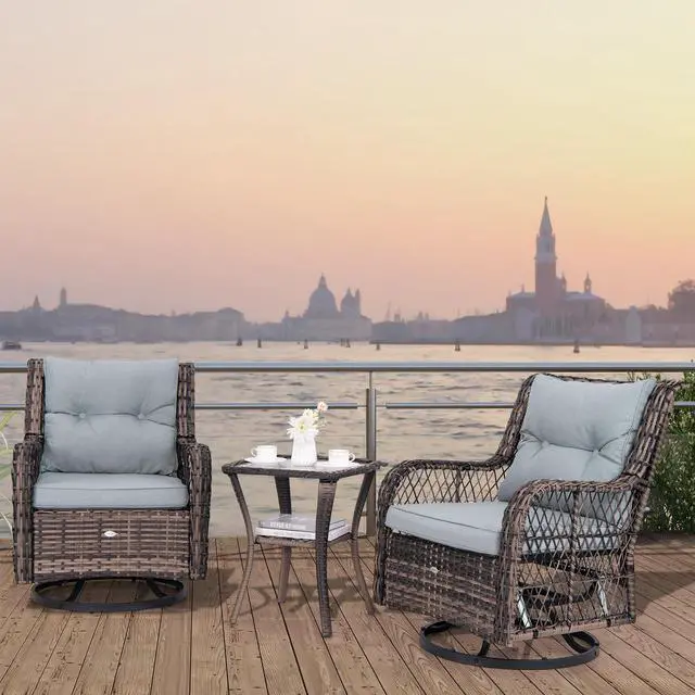 Alt view image 2 of 7 - SlickBlue 3 Pieces Outdoor Swivel Rocker Set with Small Side Table-Grey